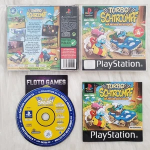 Jeu Turbo Schtroumpf pour PS1 PAL FR Complet Black Label - Floto Games - Imagen 1 de 2