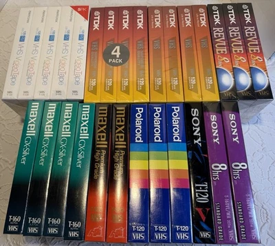 Лот из 27 новых пустых лент видеомагнитофонов T-120 T-160 смешанные Sony Maxell TDK более запечатанные - Изображение 1 из 4