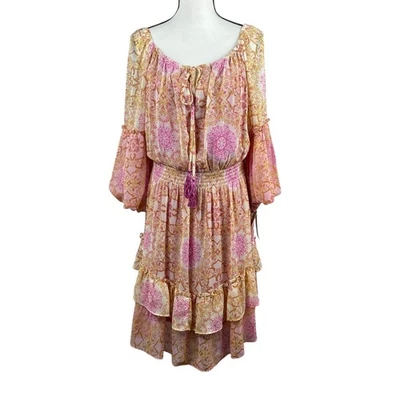 Taylor Women's Dress Plus Size 16W Pink Tiered Ruffle Hem Tassel Tie Knee Length - Image 1 of 4