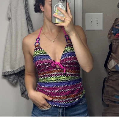 Maiô Joe Boxer S feminino regata tribal asteca geométrico rosa - Imagem 1 de 4