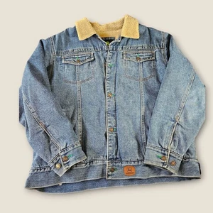 Vintage John Deere Denim Jacket Sherpa Collar Mens L Button Front Trucker - Picture 1 of 11