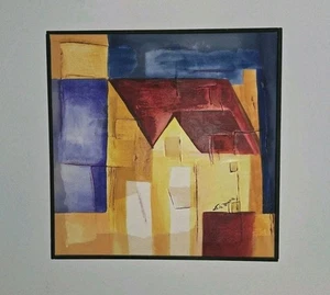 Abstract Architecture Acrylic Painting Canvas on Board by Leda Maria •Framed 17" - Picture 1 of 14