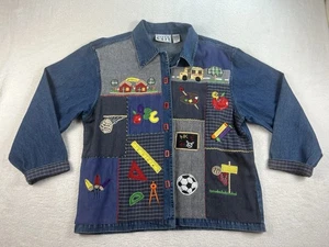 Vintage Keren Hart Gr. L Jeans Knopf Jacke Schule Lehrer Back To School Retro - Bild 1 von 5