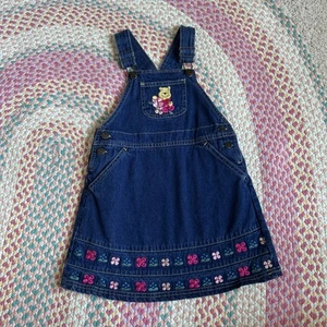 Y2k Winnie the Pooh Denim Jean Overalls Jumper Skirt. Size 5 - Picture 1 of 6