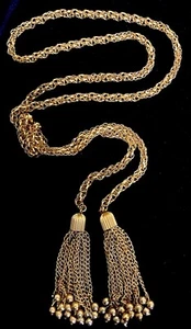 COLLAR BORLA VINTAGE ART DECO Tono Dorado Latón Multi Eslabón Lariat - Imagen 1 de 7