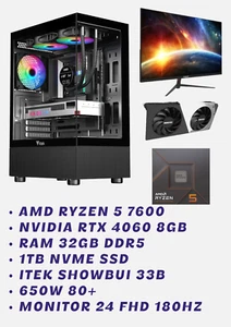 PC GAMING + MONITOR AMD RYZEN 5 7600 - RTX 4060 - 32GB DDR5 - WIN11 PRO - Foto 1 di 5