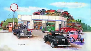 Ford V8 Garage Kunstdruck PERSONALISIERT Flachkopf Hot Rat Street Rod Auto - Bild 1 von 5