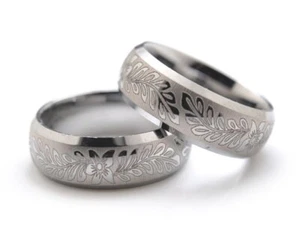 8mm Men's Tungsten Flower Scroll Wedding Band Ring Comfort Fit Size 5 - 14 - Picture 1 of 2