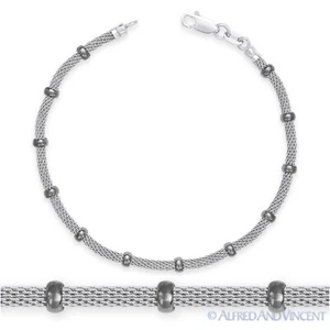 Brazalete de cadena de eslabones de malla de 3,9 mm y cuentas de 2,4 mm de plata de ley .925 y rodio negro - Imagen 1 de 1