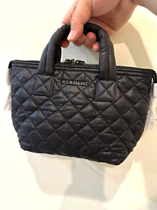 MZ Wallace Sutton Micro Bag Quilted Nylon & Leather Zip Black New w/ Tags