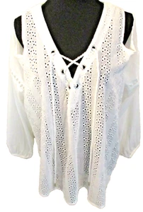 Buffalo Artic White Sheer Lace Corset Cold Shoulder Eyelet Blouse Size M Women's - Picture 1 of 4