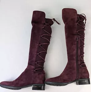 Vince Camuto Parle geschnürte Merlot Stiefel Gr. 6,5 M Wildleder Leder Stretch kniehoch - Bild 1 von 13