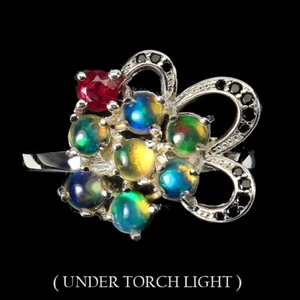 925 Sterlingsilber Ring Feuer Opal Rubin Spinell Natur Edelstein Schmuck Größe 8 - Bild 1 von 10