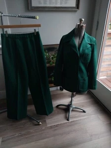 Vintage 60s MOD BUTTE KNIT Set Blazers jacket+ Belll Pants Green Disco M/L - Picture 1 of 17