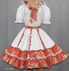 TRAJE DE BAILE CUADRADO BLANCO Y MANDARINA PAISLY FLOR TALLA M - Imagen 1 de 1