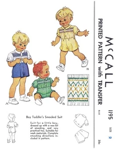 Boys Smocked Suit Pattern 2pc McCall 1195 Toddler - Picture 1 of 4