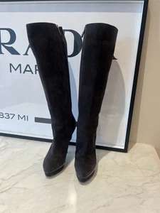 YSL Dark Grey/black Suede High Platform Boots. Size 37 1/2 - Picture 1 of 5