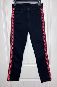 MOTHER The Mid Rise Dazzler Ankle Up In Flames Black Slim Jeans Embroidered Rare - Picture 1 of 12