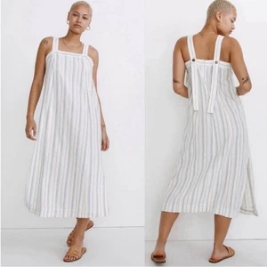 Madewell Leinen-Baumwolle Prinzessinnennaht Midikleid in Streifen Desert Dune Medium - Bild 1 von 9