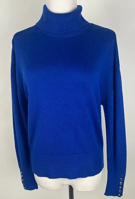 *NWT* WHITE HOUSE BLACK MARKET 'Relaxed Turtleneck Sweater' (Buttons) - S, Blue - Image 1 of 4