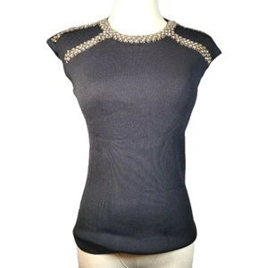 Love Encounter Womens Sweater Size S/M Black Knit Sliver Jeweled Gothglam Retro - Picture 1 of 12