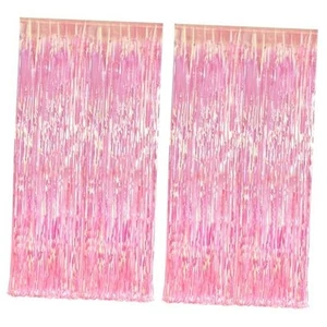 Streamers Party Decorations Iridescent Foil Fringe Backdrop - 2 Clear Pink - Picture 1 of 7