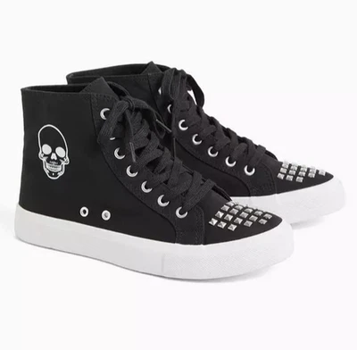 TORRID BLACK SKULL GRAPHIC HIGH-TOP CANVAS SNEAKERS SILVER STUDS SZ 11WW NEW - Image 1 of 4