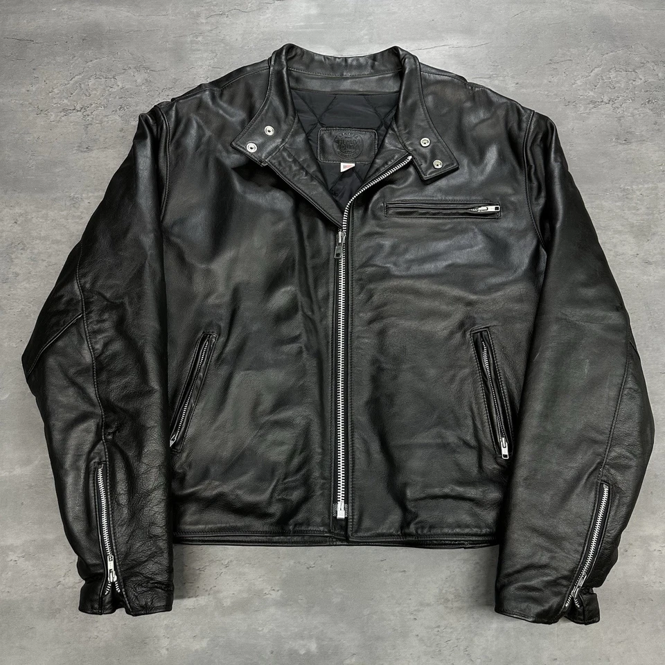 Chaqueta de cuero de alta resistencia vintage XL hecha en EE. UU. negra motociclista Foto 1 de 4