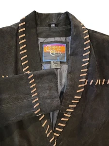 Women’s Cripple Creek Suede Leather Jacket XL Black Western Stitch Trim Boho - Picture 1 of 9