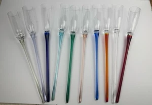 10 Pointed Stem Handblown Glass Champagne Flute Beach Party Drinks Cocktail - Picture 1 of 10