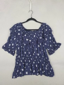 Top peplo filo universale donna XXL blu floreale svizzero pois spalle scoperte - Foto 1 di 8