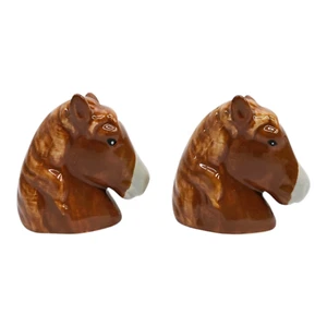 Horse Head Bust Equestrian Ceramic Salt & Pepper Shaker Set w/ Plugs - Picture 1 of 6