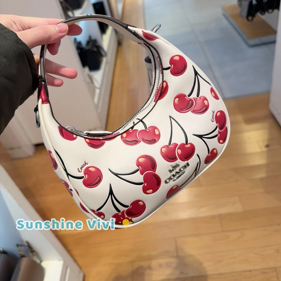 Coach leather Carmen Mini Chain Crossbody Bag w/ Cherry Print CY711