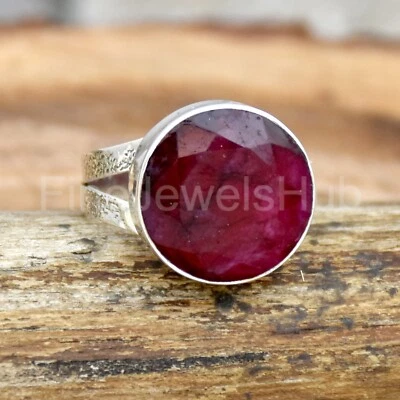 Indian Ruby Silver Ring, Women Ring, Lab- Created Stone 925 Sterling Silver Ring - Image 1 of 4