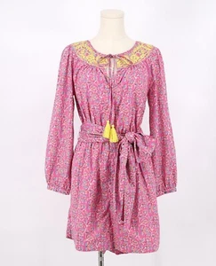 J.CREW $128 Embroidered Romper in Pink Vines Block Print Long Sleeve Belt Size 2 - Picture 1 of 8