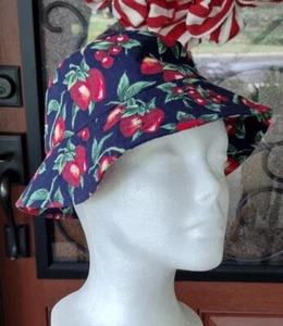 Vtg Ladies Blue Bucket Hat Apple And Cherries Small  - Picture 1 of 4