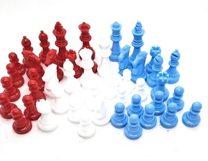 Chess Set 16 Pieces. Blue/White/Red. Other Colours. HANDMADE. Pieces Only. - Picture 1 of 14