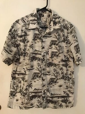Camisa Hawaiana L Para Hombre ANTIGUA MARINA Vintage Gris y Negra Isla Floral VER DEFECTOS Foto 1 de 4