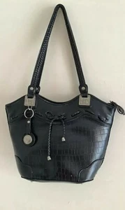 Bueno Black Faux Croc Leather Handbag Shoulder Bag - Picture 1 of 12