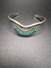 Native American Zuni NF Haskie 925 Sterling Turquoise Needlepoint Cuff Bracelet