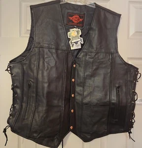 Leder Biker Weste Herren XL schwarz Schnürung Reiten Motorrad Alpha Cycle Gear NEU - Bild 1 von 3