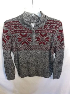 Croft & Barrow Mens Zip Collar Sweater Sz Large Gray Geometric Christmas Season - Picture 1 of 12