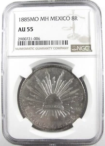 NGC AU55, 1885 Mo MH, Mexico 8 Reales, Casa de Moneda Mint - Picture 1 of 8