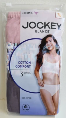 Jockey Elance Bikinis sz 7 pink, plum 3 pk  Womens Underwear Panties 100% Cotton - Image 1 of 3
