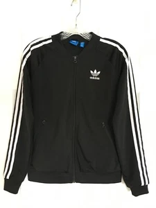 Adidas Girls Front Zip Black and White Stripe Jacket Size S (10) - Picture 1 of 3