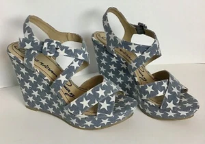 American Rag Cie Rachey Denim White Stars Straps Wedge Platform Sandals Sz 9 M  - Picture 1 of 9