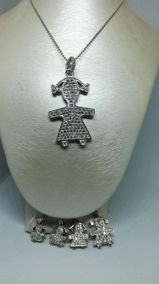 COLLANA CIONDOLO BEBE' BIMBA ARGENTO 925/1000 RODIATO ZIRCONI BIANCHI EXPLOIT - Immagine 1 di 4