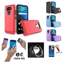 For Tracfone Premier-Plus / LG Harmony 4, Dual Layer Cover Case + Ringstand + TG
