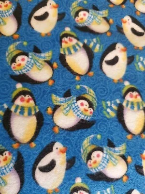 Sewing Fabric Clothworks Cotton Flannel Winter Magic Zipkins Penguin Blue 26x45" - Image 1 of 4