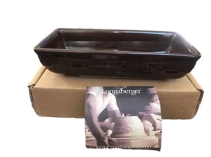 Longaberger Pottery Woven Traditions Rectangle Bowl Dish 4x8” Chocolate - Picture 1 of 11